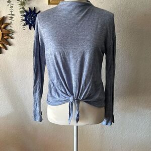 Socialite Size Small Light Blue long Sleeve Front Tie blouse